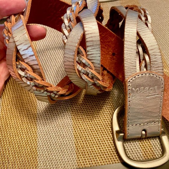 Fossil Accessories - FOSSIL Metallic Bohemian Western Twisted Braided Genuine Leather Belt  W…
